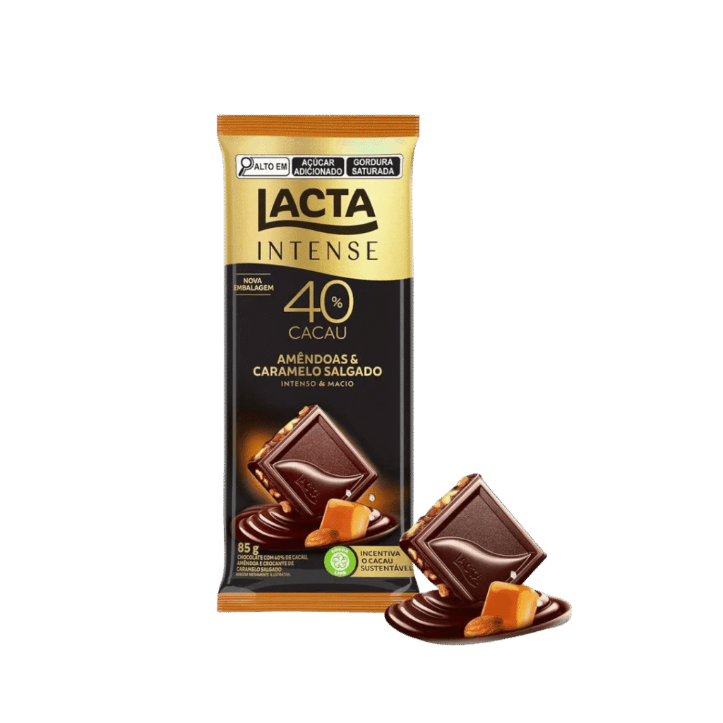 Chocolate Lacta Intense Nuts Amêndoas & Caramelo Salgado 40% Cacau 85g