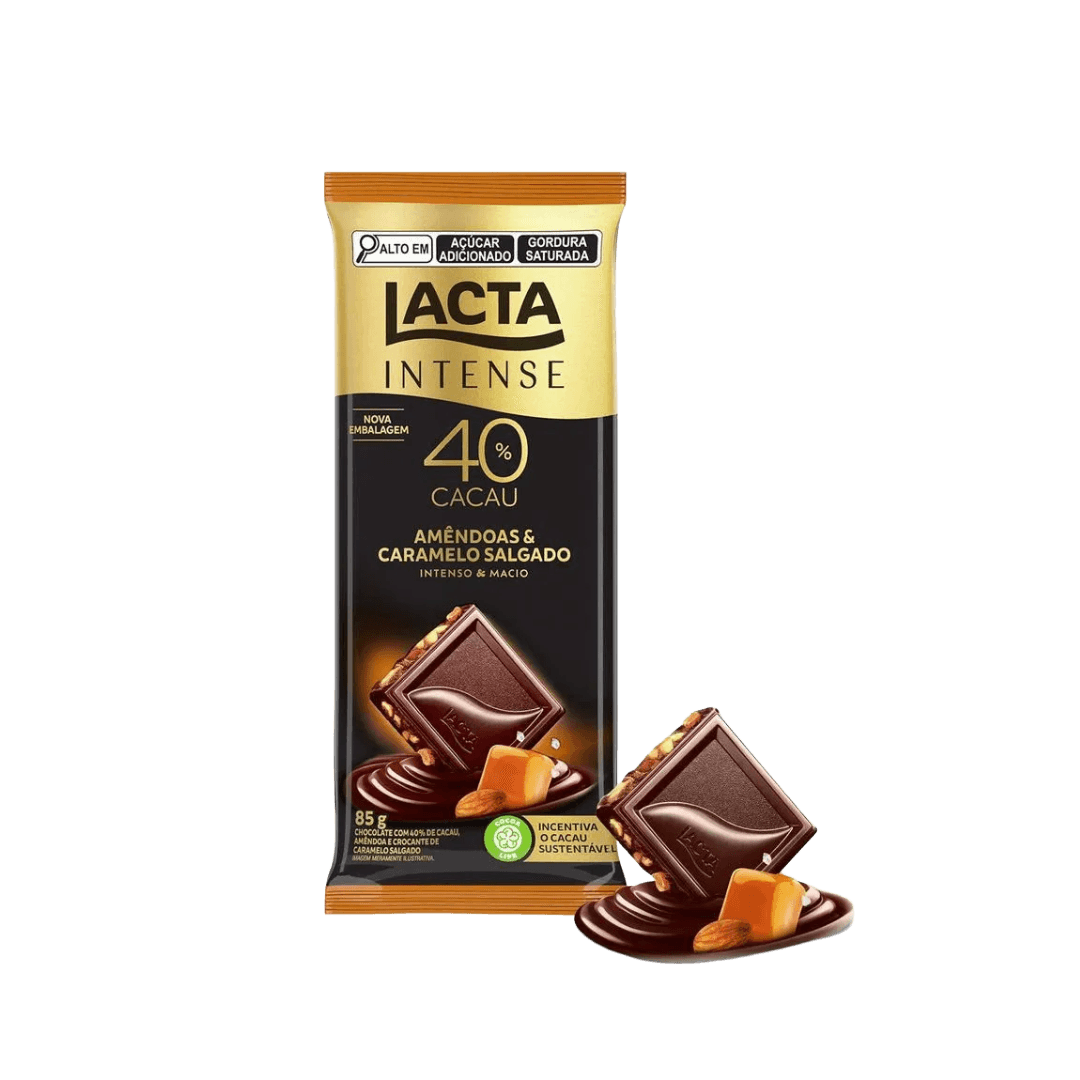 Chocolate Lacta Intense Nuts Amêndoas & Caramelo Salgado 40% Cacau 85g