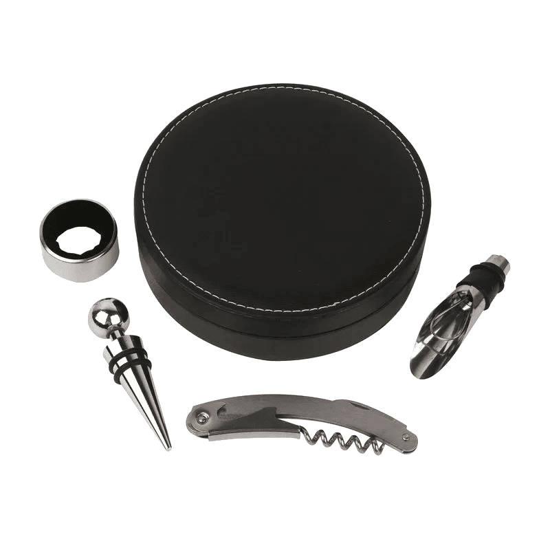 Kit Acessórios para Vinho ACASA Couro com 4 Peças